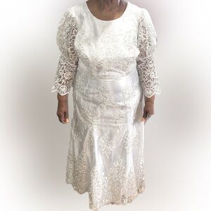 NEW One of a kind unique White Lace Full  Wedding Dress Puff 3/4 sleeve 14W  16W